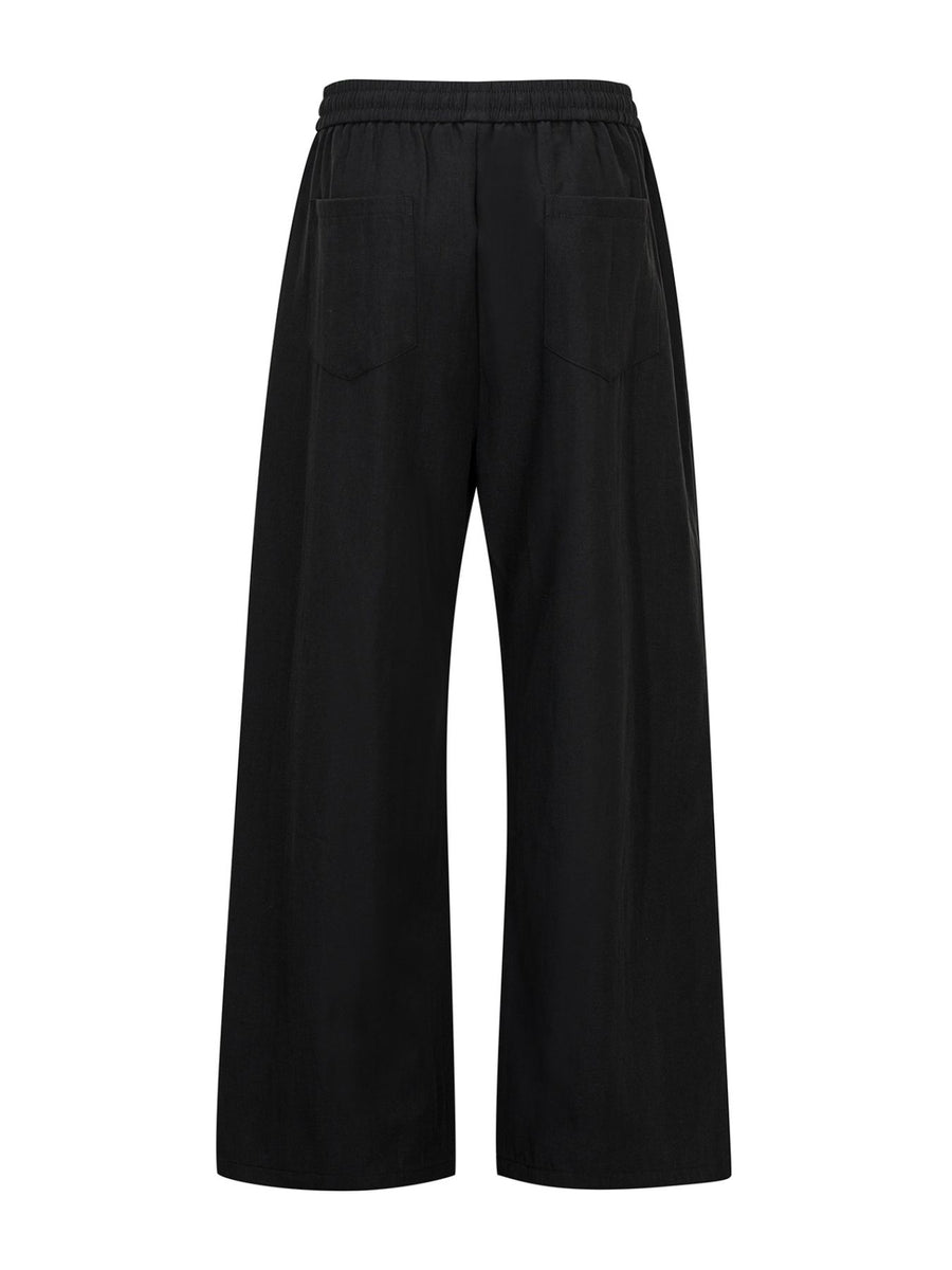 Men's Elastic-Waist Wide-Leg Drawstring Pants in Black with drawstring waist