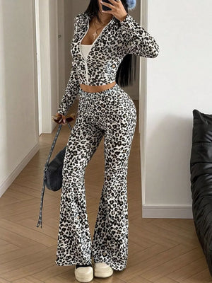 Gray two-piece set with cropped and zip-front