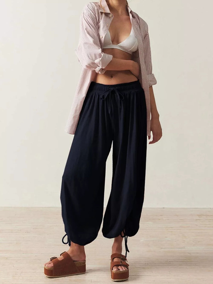 Black harem pants with drawstring waist and N/A