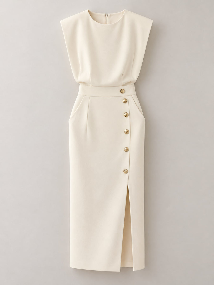 Green bodycon midi dress with round neck