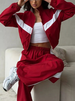 athleisure tracksuit set in Black with collared