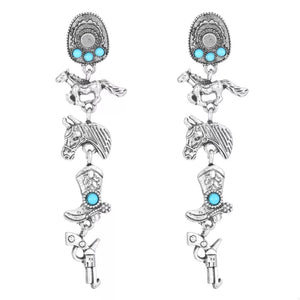 Western Style Turquoise Accent Silver-plated Earrings in silver with dangle