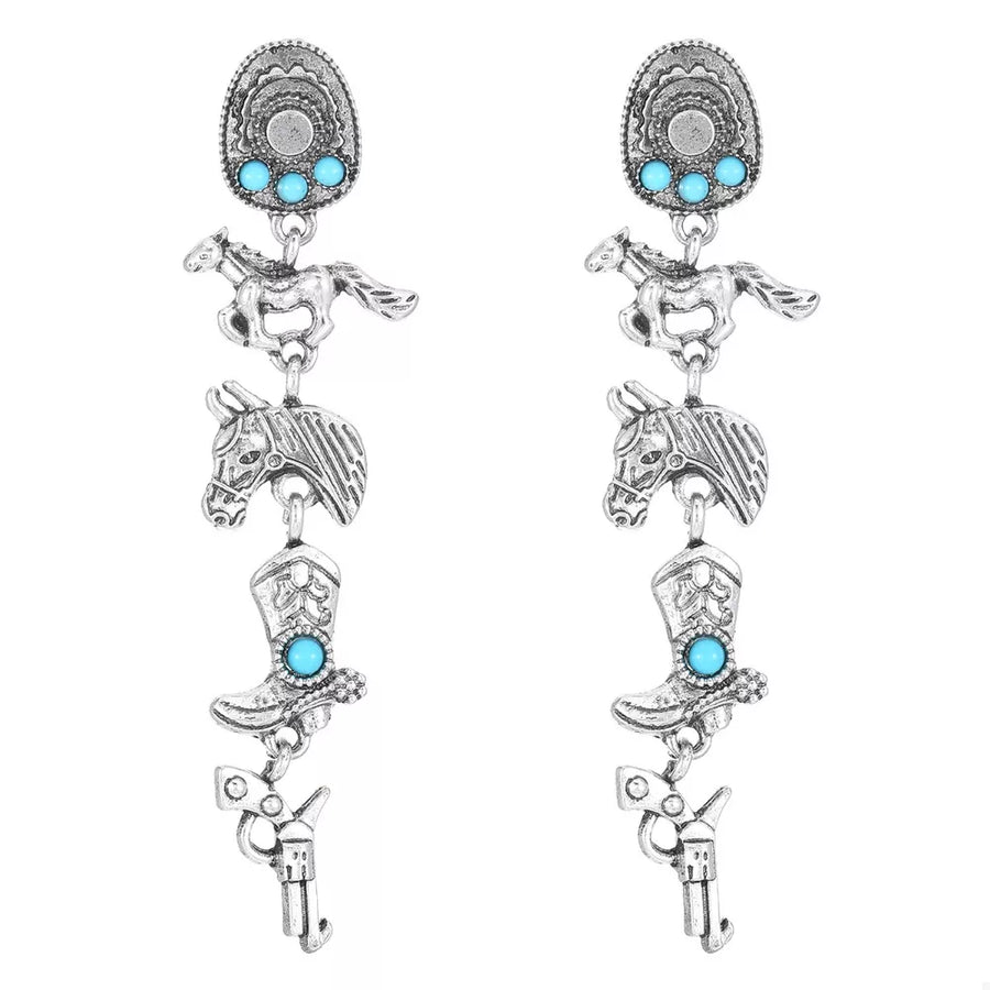 Western Style Turquoise Accent Silver-plated Earrings in silver with dangle