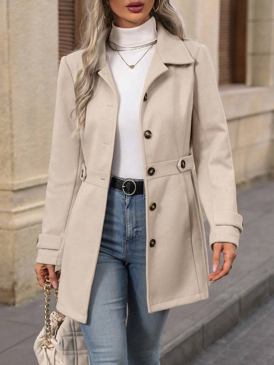 overcoat in light beige featuring buttoned and regular fit