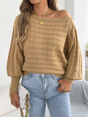 classic pullover sweater in Camel with boat neck
