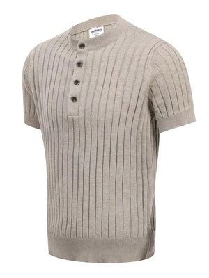 Apricot with Men's Short Sleeve Ribbed Henley Top