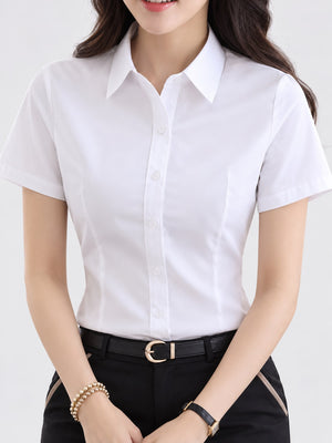 Classic Slim-Fit Button-Down Shirt Plus Size in White-Long Sleeve Regular with button cuffs
