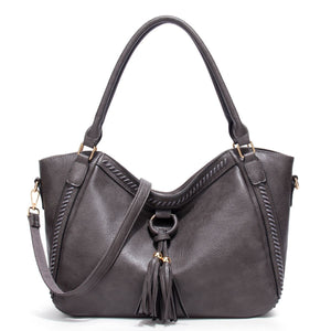 PU Leather Tassel Decor Shoulder Bag in Dark Gray with tassel decor