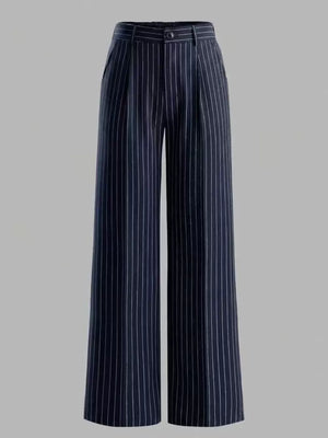 wide-leg pants in Silver with striped and buttoned