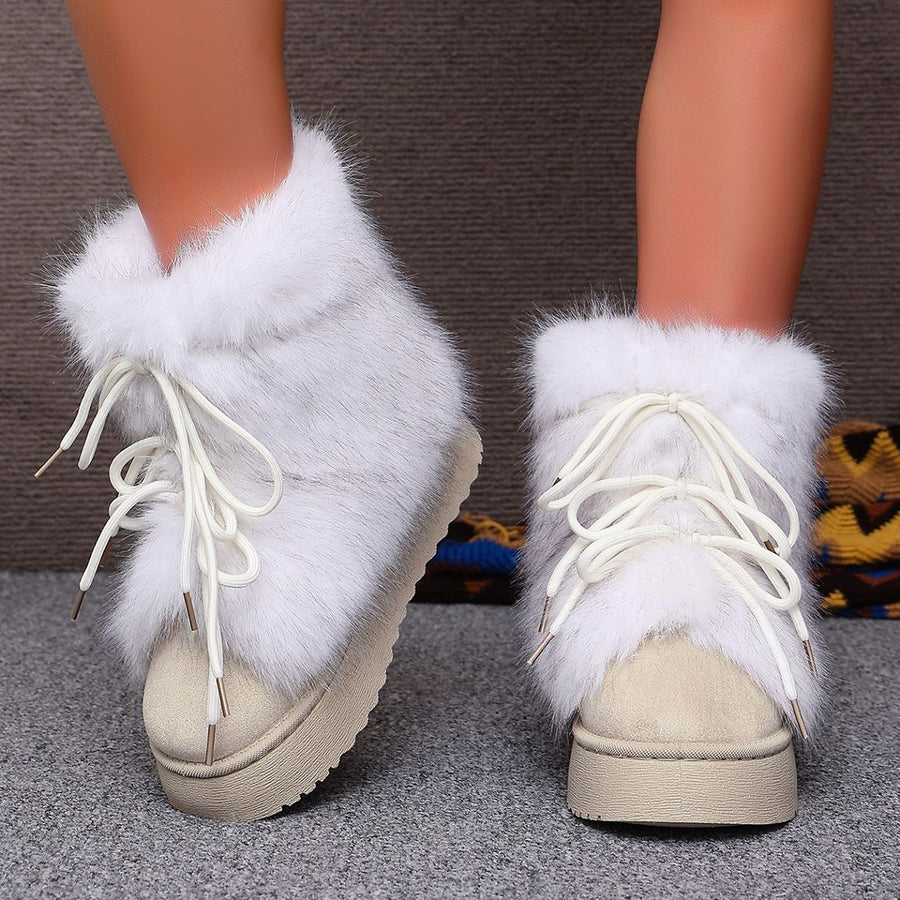 Winter Faux Fur Trimmed Lace-Up Boots in black with faux fur trim
