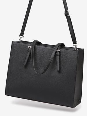 Large Minimalist PU Leather Tote Bag in Black