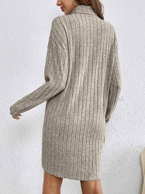 sweater dress in Mocha with ribbed and stretch