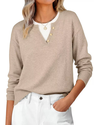 pullover sweater in light beige featuring buttoned and relaxed fit