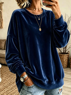Loose Fit Velvet Dropped Shoulder Sweatshirt in Pink with dropped shoulder