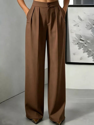 Button-down Pleated Pants in Brown