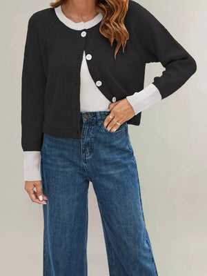 modern cardigan in Dark Blue with round neck