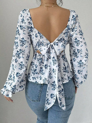 Floral Print Square Neck Peplum Blouse in Floral