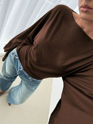 modern top in Brown with boat neck