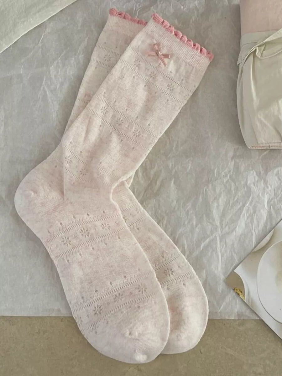 socks in Black with openwork and bow detail