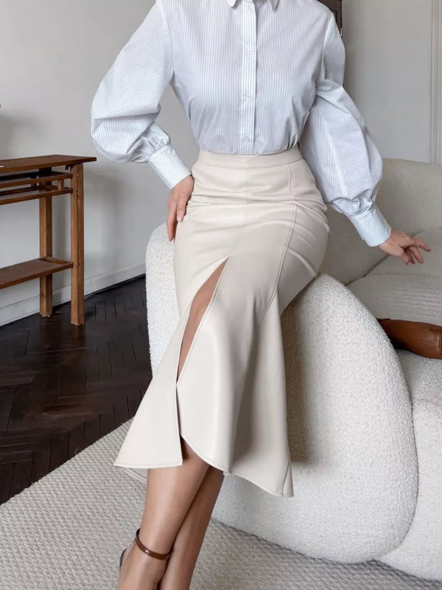dark brown midi skirt