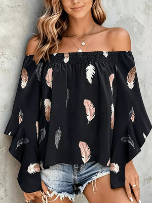 Printed Off Shoulder Blouse in Pink
