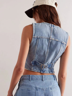 vintage-inspired vest in Light Blue with v-neck