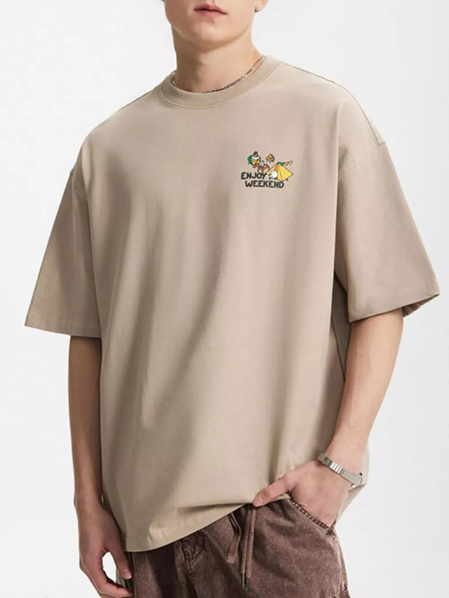 Men's Graphic Round Neck T-shirt in Khaki