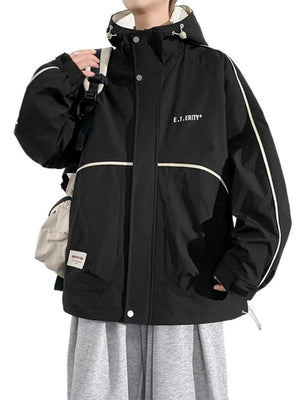Black Men's Plus Size Contrast Trim Zip Up Jacket