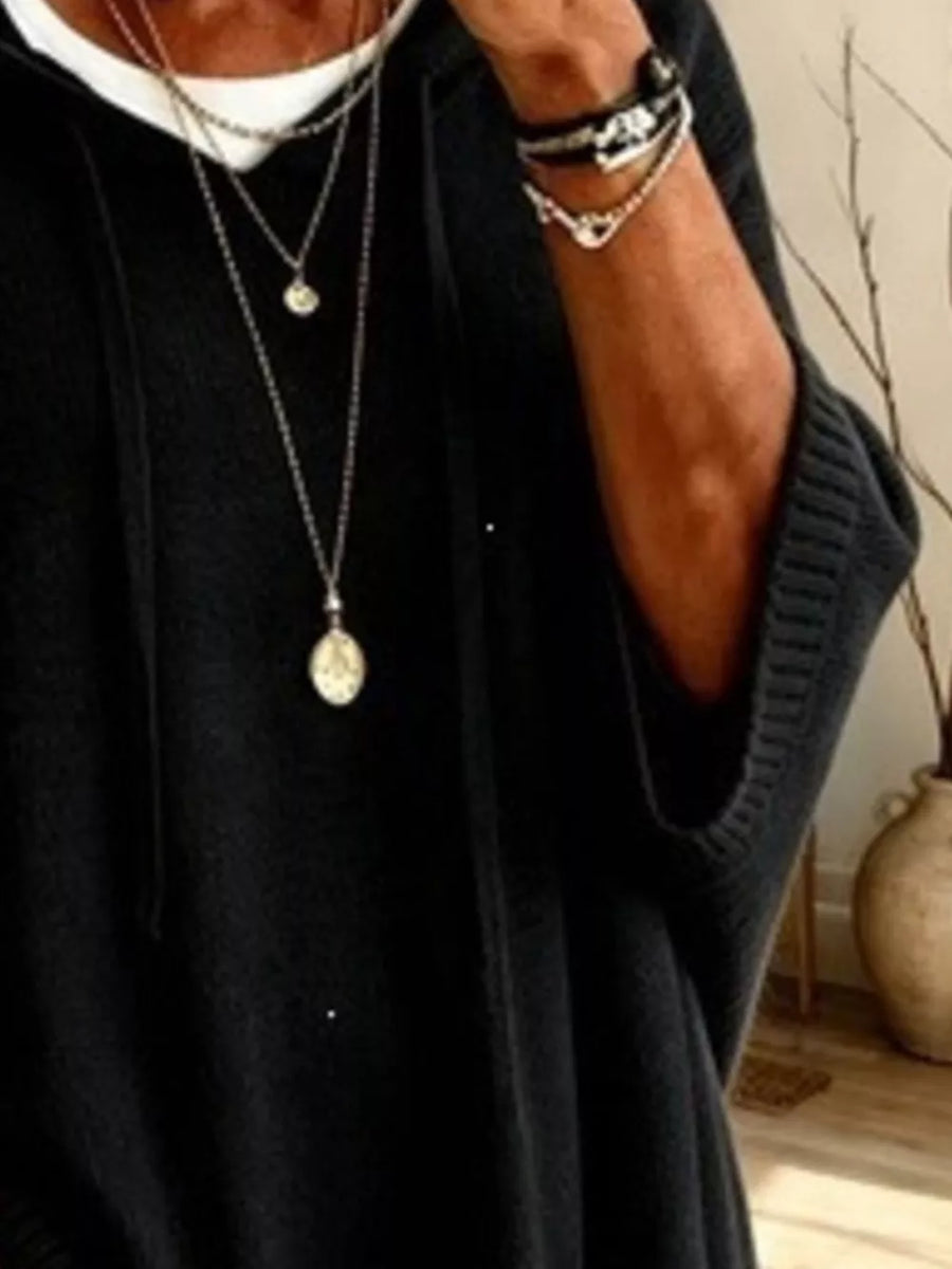 Black pullover hoodie with hip-length and pullover
