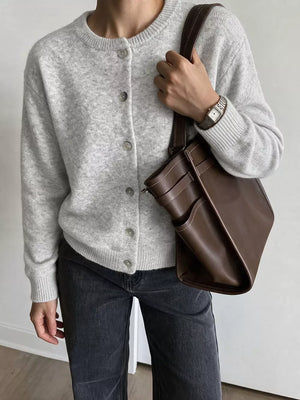 classic cardigan in Gray/white with crew neck