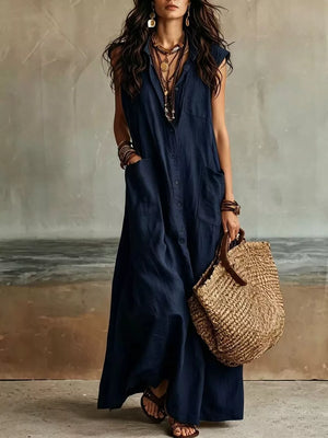 bohemian maxi dress in Navy with collared