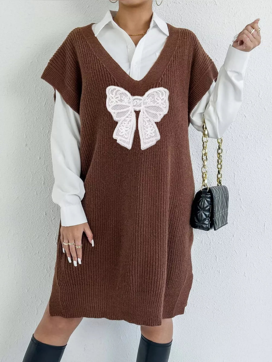 100% polyester Care instructions: Machine wash cold sweater vest in Coffee with oversized silhouette
