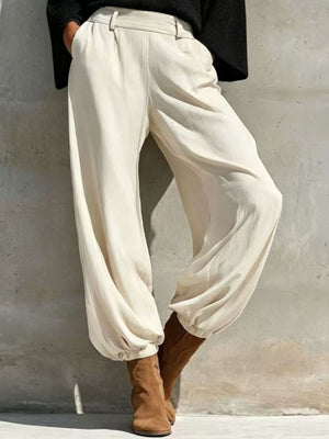 Beige relaxed two-piece set with one-shoulder