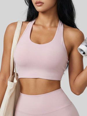 100% polyester Care instructions: Machine wash cold sports bra in Dusty Pink with fitted silhouette