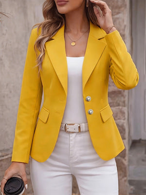 100% polyester Care instructions: Machine wash cold blazer in Yellow with fitted silhouette