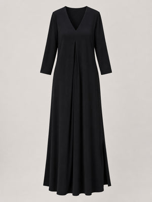 Polyester content is at least 90% and less than 95% midi dress in Black with relaxed silhouette