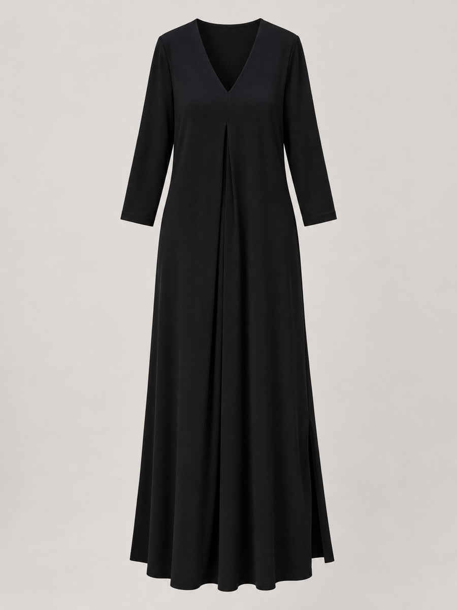 Polyester content is at least 90% and less than 95% midi dress in Black with relaxed silhouette