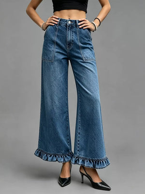 Dark jeans with full-length and button-front