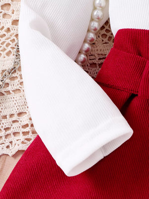 White with Children's Bow Long Sleeve Top And Skirt Set