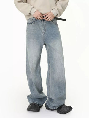 Light Blue jeans with full-length and zip-front, button-front