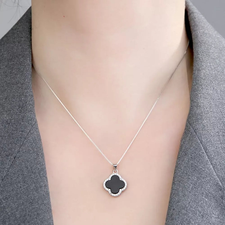 necklace featuring clover in black with 925 sterling silver,Agate Care instructions: Avoid wearing during exercise, as s