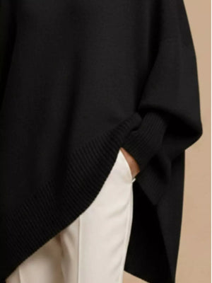 深棕色 oversized pullover sweater with crew neck