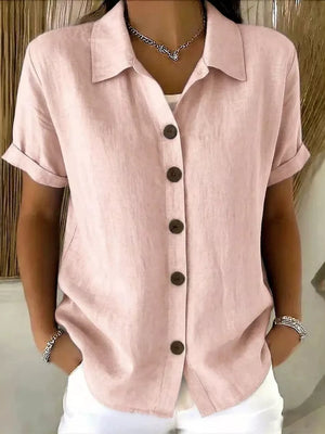 Orange-red Full Size Button Up Short Sleeve Shirt