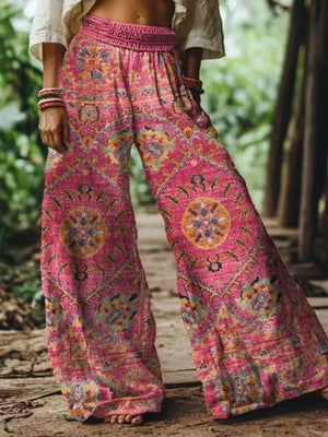 wide-leg pants featuring floral in Dusty Pink with 100% polyester Care instructions: Machine wash cold texture