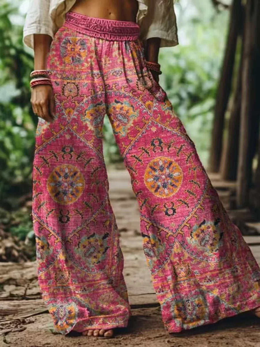 wide-leg pants featuring floral in Dusty Pink with 100% polyester Care instructions: Machine wash cold texture