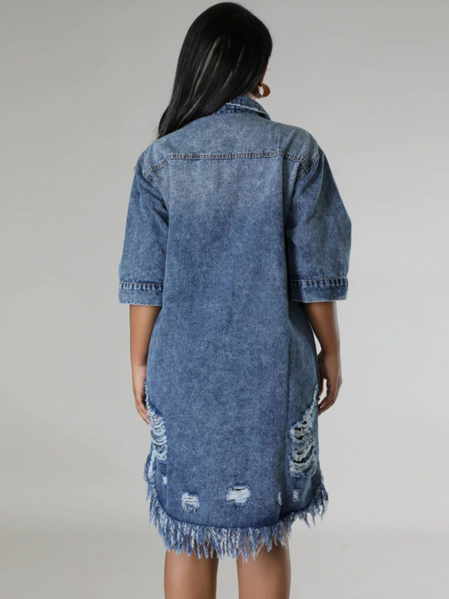 Dusty Blue shirt dress with mini and button-front