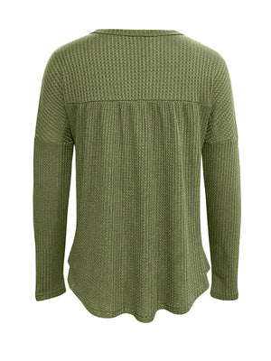 olive green peplum top with buttoned and long sleeve
