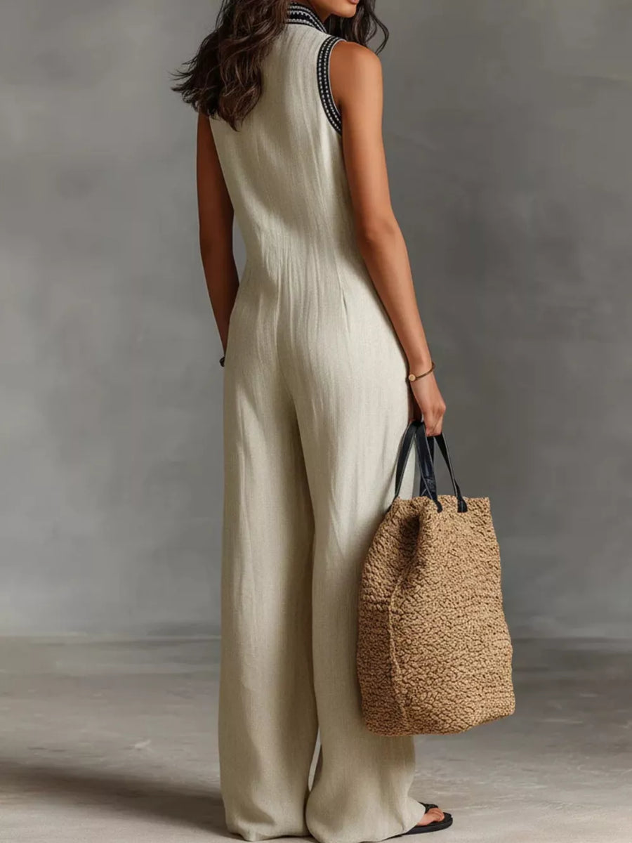 Black Full Size Sleeveless Wide-leg Jumpsuit Plus Size