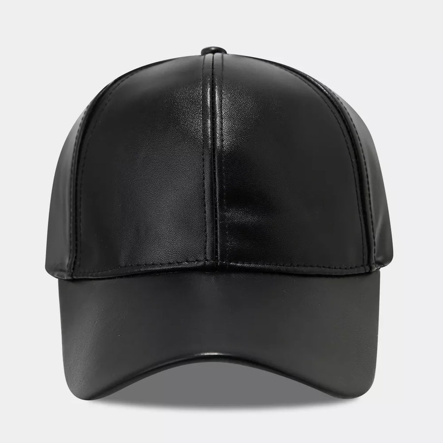 Pu Leather Baseball Cap in Blue with structured crown