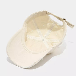 Distressed Cotton Baseball Cap in Pink with distressed